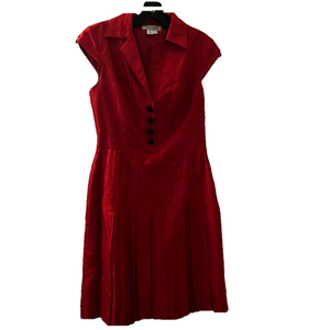 Kay Unger Red A-Line Midi Dress with Notched Collar